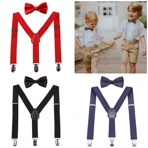 Simple & Elegant Suspender and Bow Tie Set for Boys Girls Children B/W Checkers 