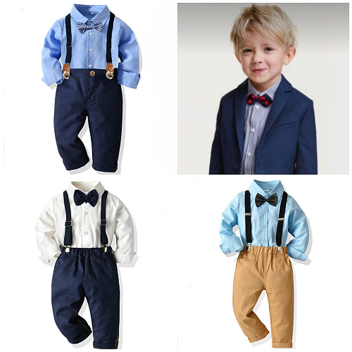 Baby Boy Gentleman Set with Dress Shirt+Bow Tie+Vest and Pants 3PC Set 