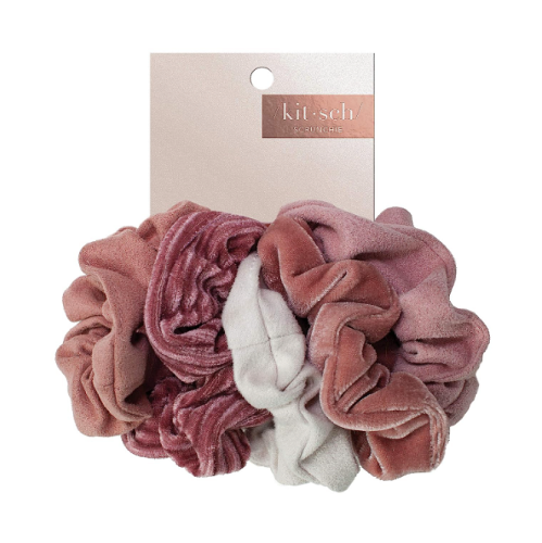 Velvet scrunchies in bulk A charming set of 5 fun and cozy rubber hair bands made of caressing velvet in a selection of amazing colors