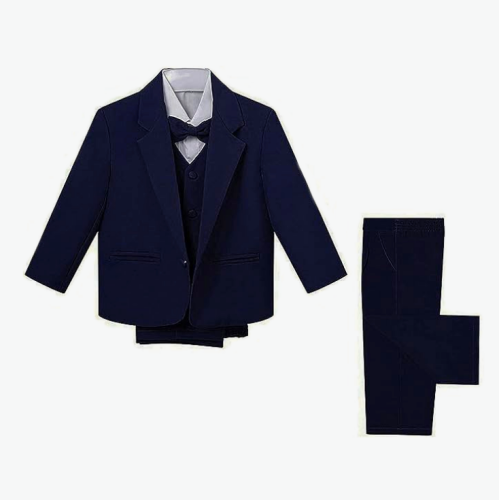 Boys’ Formal Vest Suit Set Blazer & Shirt & Vest & Pants & Bowtie Set Gentleman Tuxedo Suits – For ages 6 months- 2T