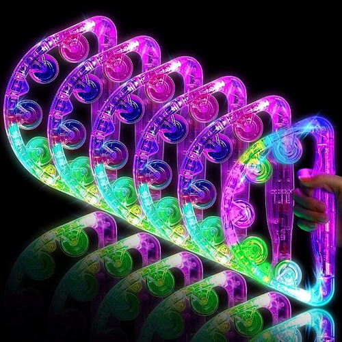 Wedding dance floor props An affordable package of 6 colorful Light Up Tambourines that glow in magical LED lights