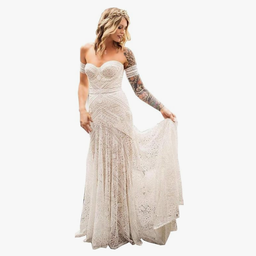 Boho wedding dress vintage You can safely say that this gown is an absolute “wow”. Strapless style with separate sleeves to create such a sexy and flattering look