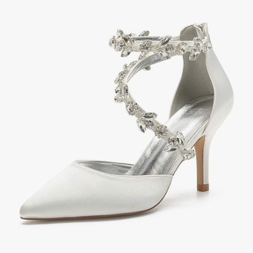 Rhinestone bridal shoes low heel Pointed toe high heel shoes...