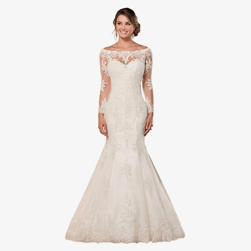 Mermaid lace applique wedding dress Lace Appliqued Bodice Soft and...