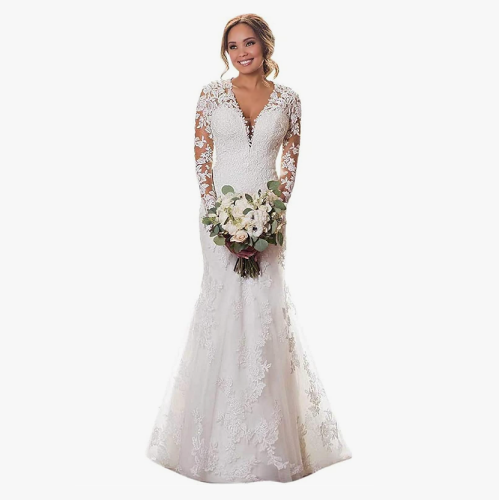 Long sleeve lace bridal gown Tulel Lace Applique This is...