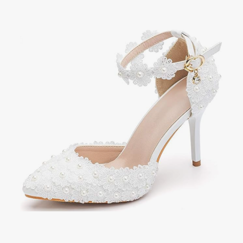 Lace and pearl bridal shoes Perfect high heels! The hit of the world of weddings and the most sought-after shoe – Now in your size and at a great price