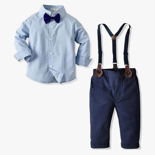 Baby boy outfit with bow tie and suspenders 6 Months...