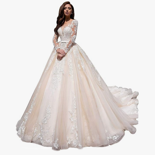 Princess ball gown wedding dresses with sleeves V Neck Mermaid...