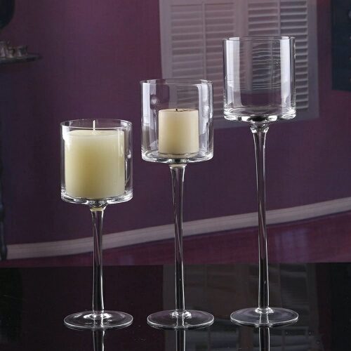 Tall glass tea light candle holders