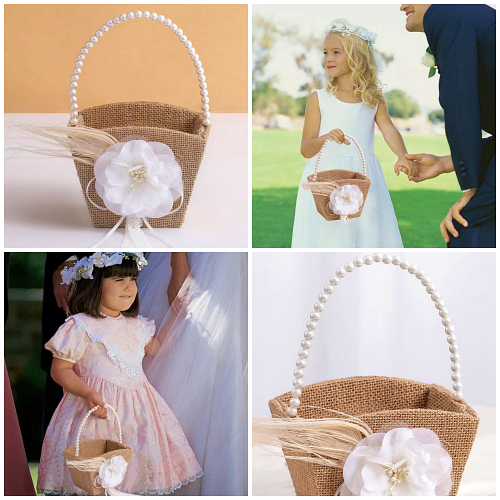party & accessories 2 Pcs Vintage Jute Bow Wedding Flower Girl Basket Flower Box Cage HESHIFENG 