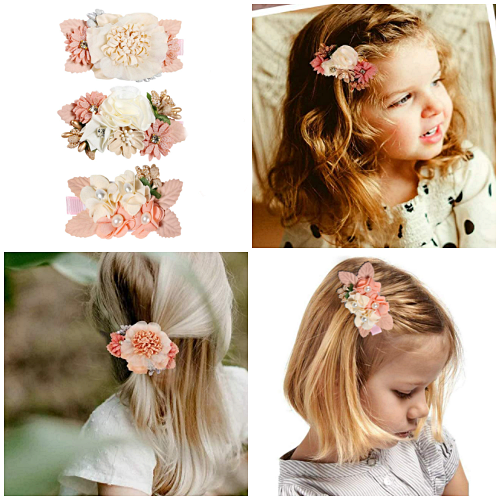Pair Small 3” Girls White Hair Bow Clips Flower Girls Christening Sparkly Heart 