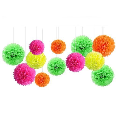 Neon tissue pom poms Pack of 12 Pcs in vivid and spectacular neon colors for a perfect decoration of any area you choose