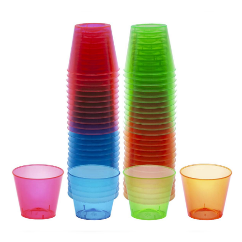 Neon color plastic shot glasses 50 Pcs in stunning neon colors that add joy and color to an event
