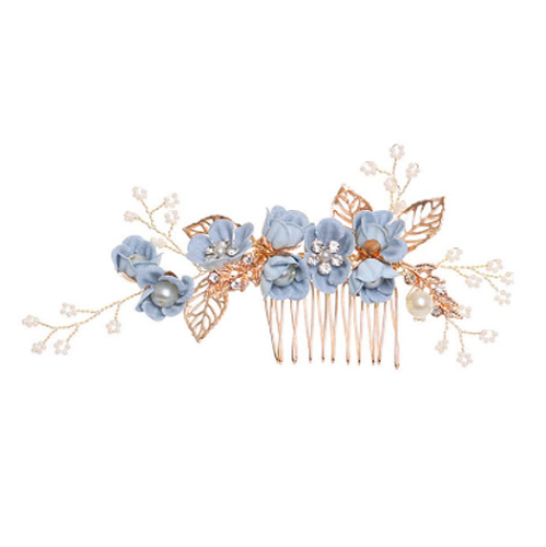 Floral hair comb wedding for the bride in a delicate and romantic design with gold leaves and pearls – Perfect for any hairstyle