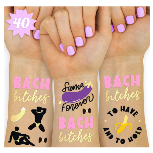 Tattoos for bachelorette A large and unique package of 40 temporary tattoos in a selection of fun and amusing colors and shapes that will elevate the atmosphere