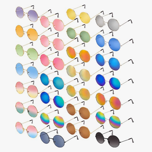 Hippie sunglasses bulk Huge package of 28 pairs of stunning and high-quality sixties glasses in a variety of devastating colors