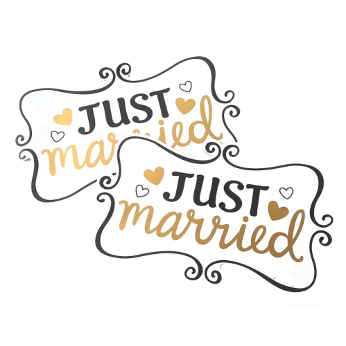 Just married car magnets 2 large designed magnets for the car with decorative gold inscription. Without any use of glue and without damage