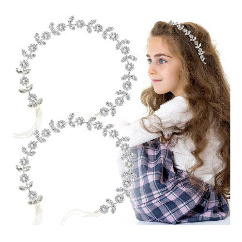 Flower girl crystal headband A crystal tiara with a stunning leaf branch design, accompanied by a satin ribbon for perfect tying and maximum fit – Perfect for any hairstyle!