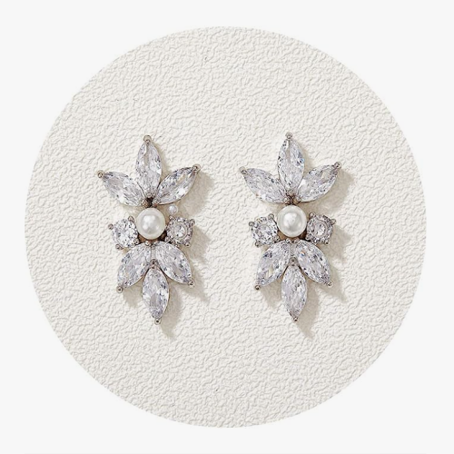 Marquise bridal earrings Beautiful crystal and pearl earrings in the shape of a charming and captivating leaf – Choose silver or rose gold