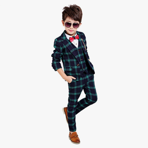 Toddler boy plaid suit jacket Hot and chic suit that includes pants, blazer, vest and a stunning bow tie in a selection of devastating colors – Sizes 2T- 10