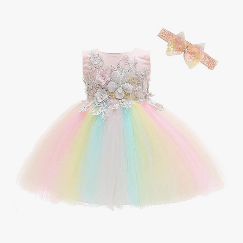 Baby girl rainbow tutu dress A rainbow dress with glamorous and gorgeous flower decorations that looks Amazing. Sizes 0-24 months