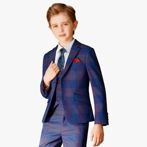 Boys slim fit suits A full and perfect 6-piece set for a hysterical and chic look with a breathtaking plaid print. Sizes 2-20
