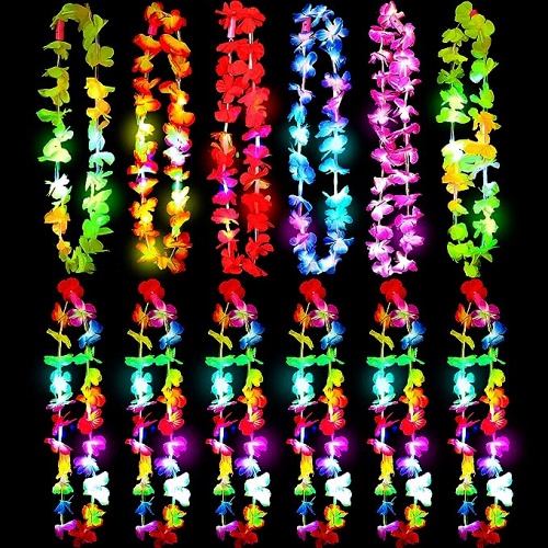 LED Hawaiian Leis that glow with beautiful lights A perfect accessory that fits any theme and location, suitable for adults and children – Pack of 12