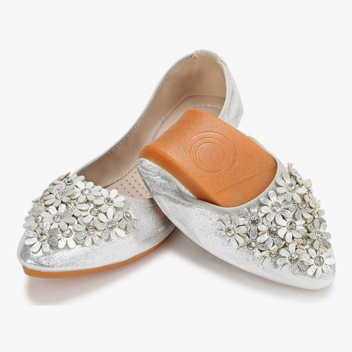 Flat rhinestone wedding shoes Women Ballet Shoes Foldable Sparkly Comfort Slip on
