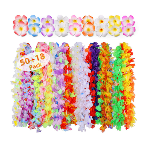 Hawaiian leis wholesale cheap A super affordable package of 50 magical tropical Hawaiian necklaces + 18 stunning flower hair clips
