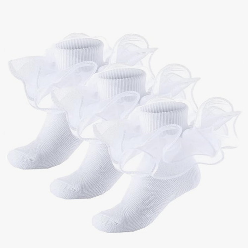 Little girl white ruffle socks 3 Pack Little Girls Cotton Lace Ruffle Princess Style Dress Socks(2T-12T)