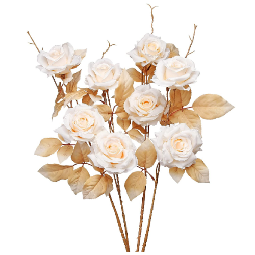 Wedding flowers artificial roses Silk Flowers Real Looking with Stems for DIY Wedding Bouquets Centerpieces Arrangements Party Home Decorations and Outdoors (4pcs White)