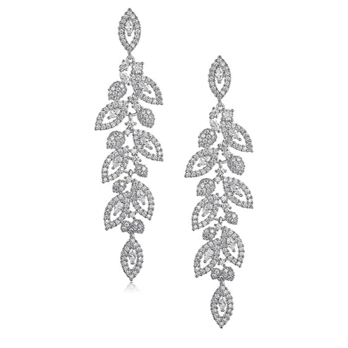 Bridal crystal chandelier earrings in an impressive and majestic design of a floral branch interwoven with rhinestones – Rose gold or silver