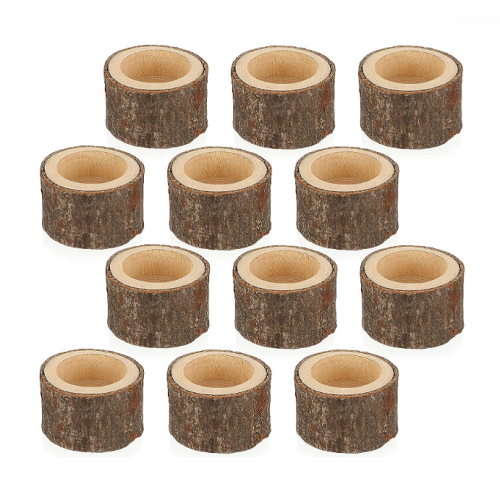Wood tea light candle holders Set of 12 wooden candlesticks for decorating the event tables, bar, reception area and more in a stunning vintage rustic style