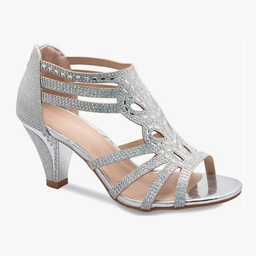 Silver wedding sandals low heel with rhinestones in a spectacular...