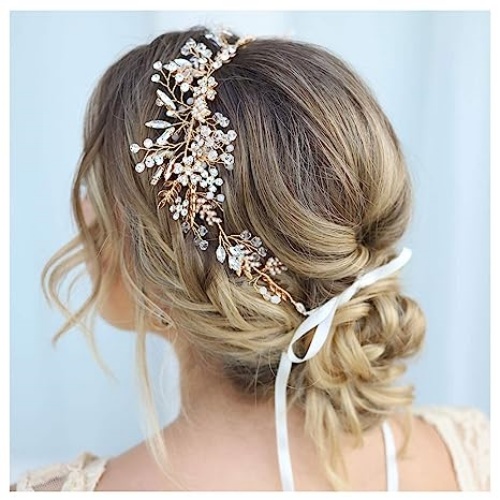Gold rhinestone bridal headband A stunning pearl and crystal tiara...