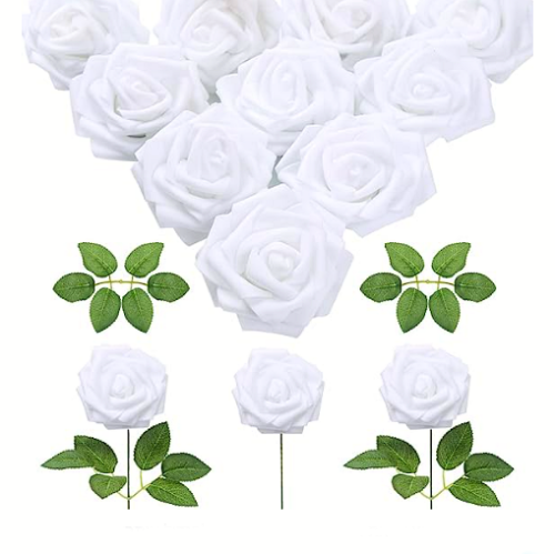 White artificial foam rose flowers for the perfect decoration of a dream wedding – An infinity of easy DIY options – 30pcs
