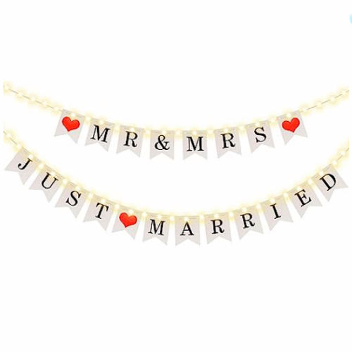 Just married banner led for car with warm and beautiful...
