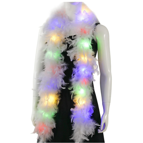 Led white feather boa accessories A stunning white feathers boa woven with LED lights in colors to choose from