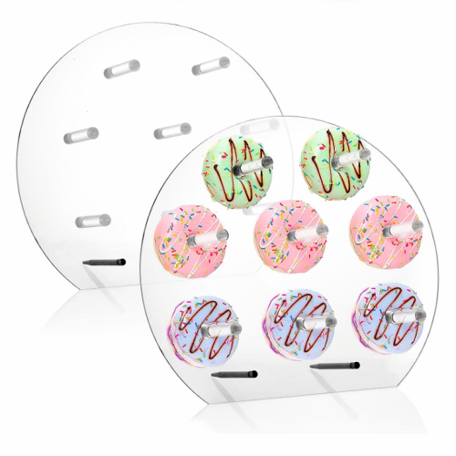 Donut wall display wedding acrylic 2 beautiful and elegant transparent wall stands with 8 pins in each – Pamper your guests!