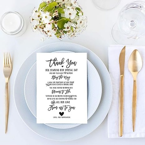 Wedding thank you place setting cards bulk Great for Adding to Your Table Centerpieces and Wedding Decorations for Receptions, Pack of 50 Cards