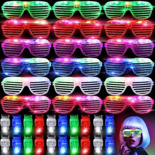 Wedding light up party favors Huge and especially affordable package of 48 pairs of colorful LED glasses + 100 spectacular laser rings