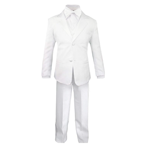 Boys’ formal vest suits including a gorgeous bow tie in black, white or ivory for ages 2 to 13