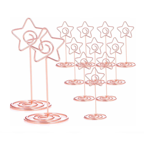 Wedding place card holders display Pack of 12 holders for table numbers or seating cards in a magical star design and in the favorite rose gold color