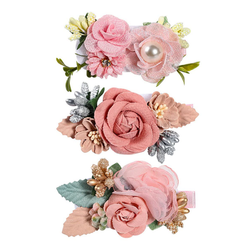 Baby girl flower hair clips A Magical Set of 3 Gorgeous Floral Hairpins for Little Girls – Compliments Are On The Way!