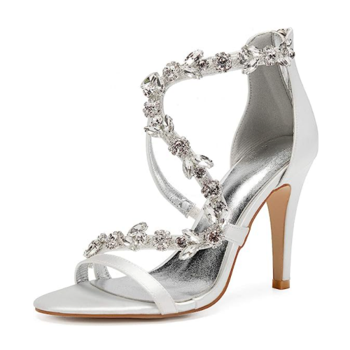 High heels satin crystals wedding sandals bridal in princess colors covered in sparkling crystals for a gorgeous Disney look