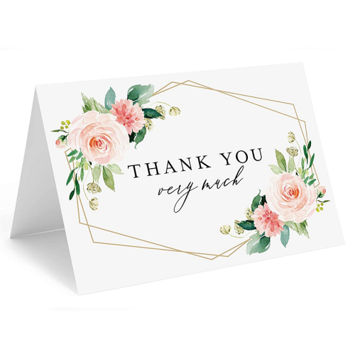 Wedding thank you cards 25 Geo Floral Cards with Envelopes Uncoated, Heavyweight Card Stock for Weddings, Bachelorette Party & More