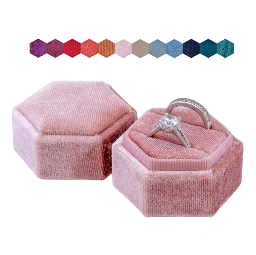 Pink velvet ring box and in a selection of surprising and mesmerizing designs and colors