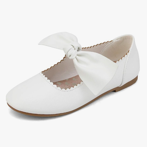 Toddler girl ballerina flats with a dream bow tie and...
