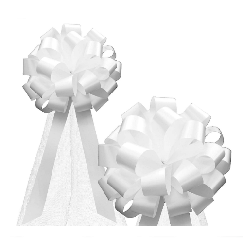 White wedding pull bows big Set of 6 bow ties Size of 20.3 cm in a stunning and romantic design for decorating the event chairs & more – Large selection of colors