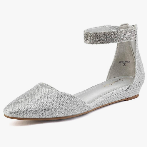 Bride ankle strap flats comfortable in a shimmering style and...